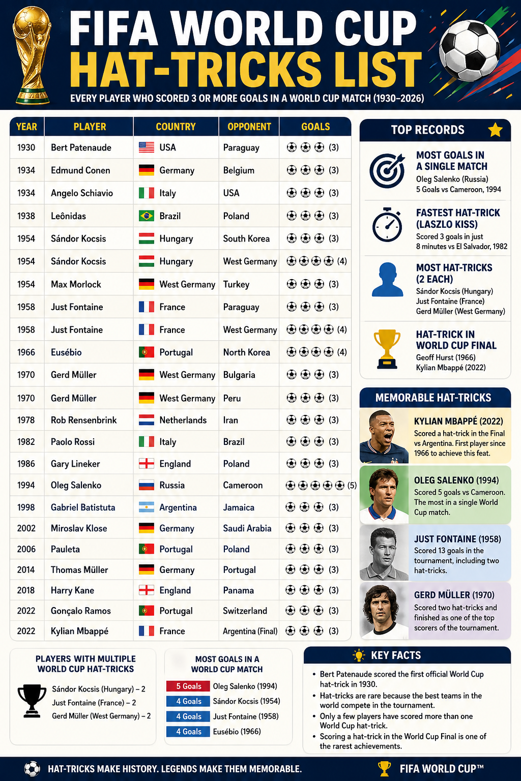 FIFA World Cup Hat-Tricks List infographic