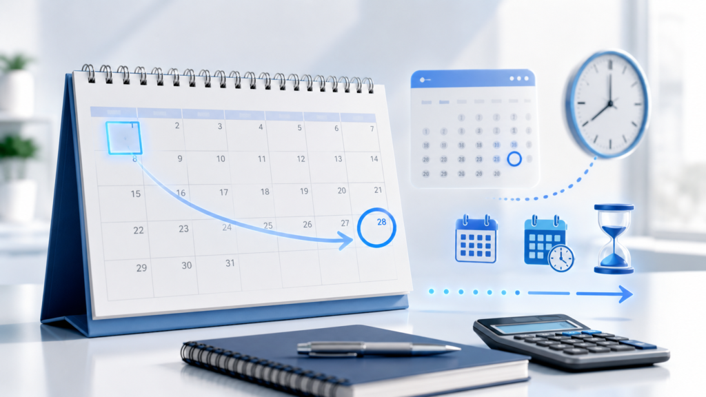 28 days from today calendar date calculation illustration
