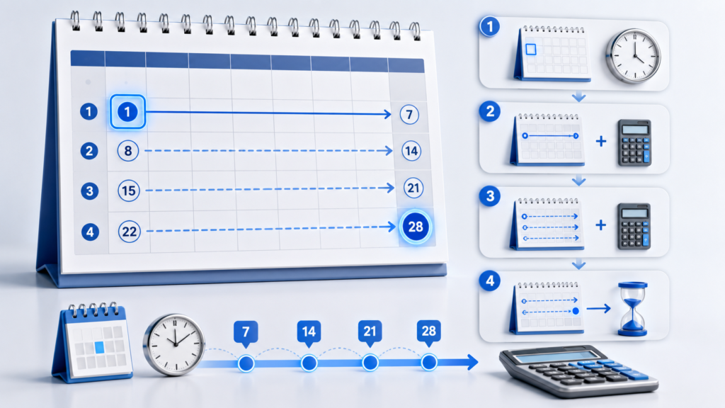 How to calculate 28 days from today using a calendar