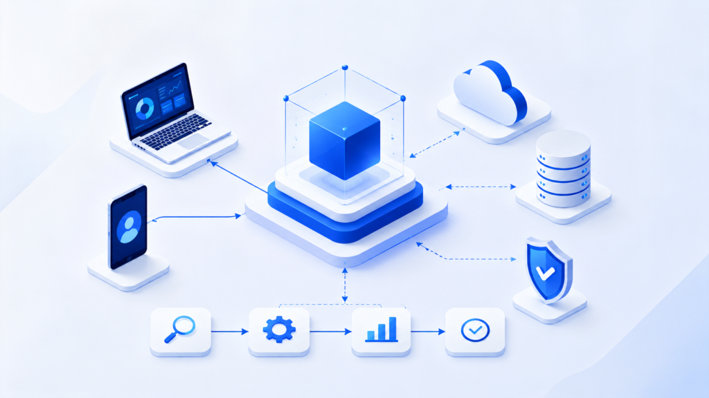 Infographic illustration showing the concept and workflow of iganiny.