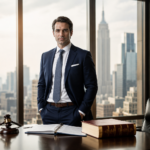 Professional corporate attorney in a modern New York law office representing Asa Danes' legal career in corporate litigation.