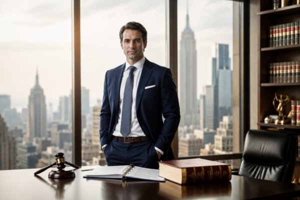 Professional corporate attorney in a modern New York law office representing Asa Danes' legal career in corporate litigation.