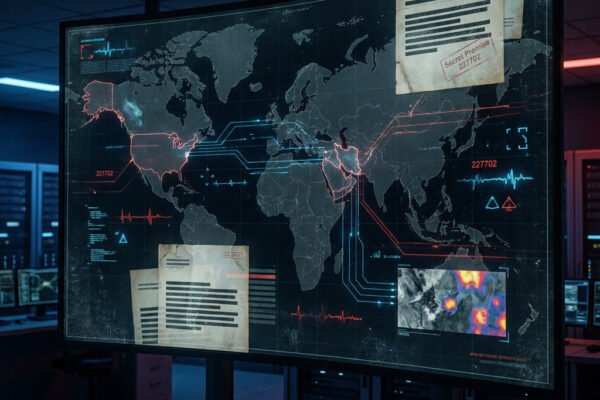 Concept illustration representing Secret Promise 227702 and its possible connection to Iran and U.S. geopolitical tensions.
