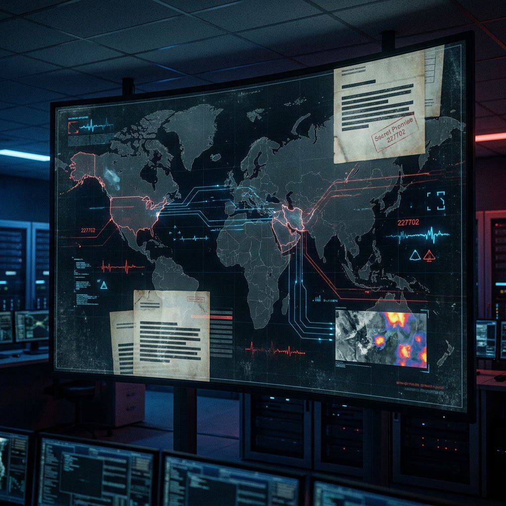 Concept illustration representing Secret Promise 227702 and its possible connection to Iran and U.S. geopolitical tensions.