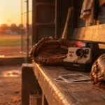 A vintage 1980s baseball aesthetic representing the era when Vera Davich was married to actor and former minor league pitcher Scott Patterson.